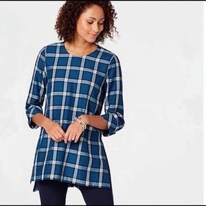 J.jill blouse tunic blue plaid size small petite